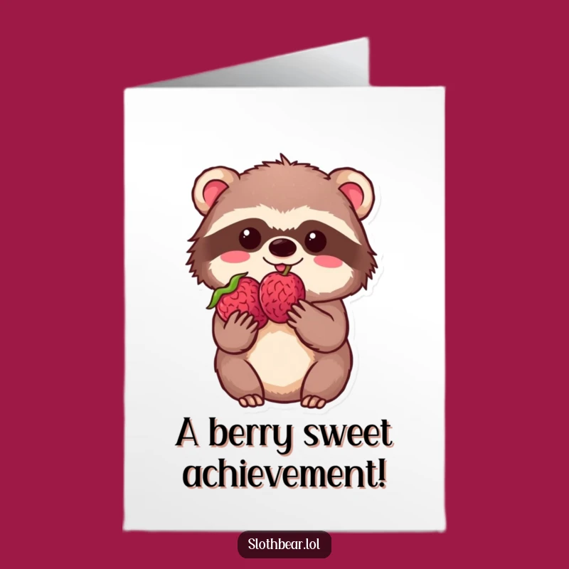Free Printable Congrats Card: Kawaii Sloth Bear Berry Triumph - Funny Downloadable Gift
