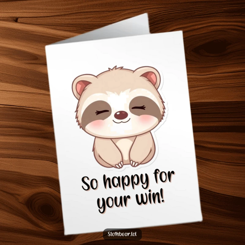 Funny Free Printable Congratulations Card: A small sloth bear giving a soft, sleepy smile, perfect for congratulating someone gently.