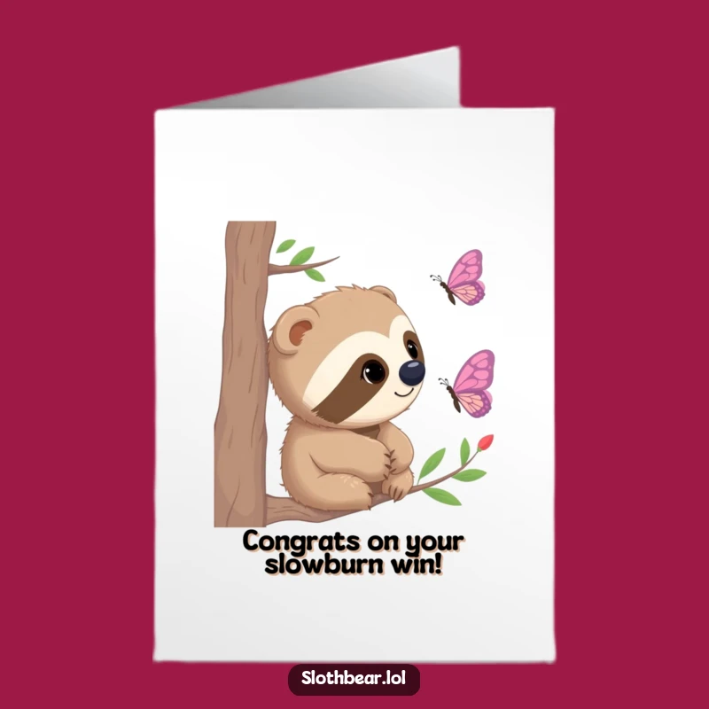 Free Printable Congratulations Card: Sloth Bear & Butterfly - Funny Downloadable Gift