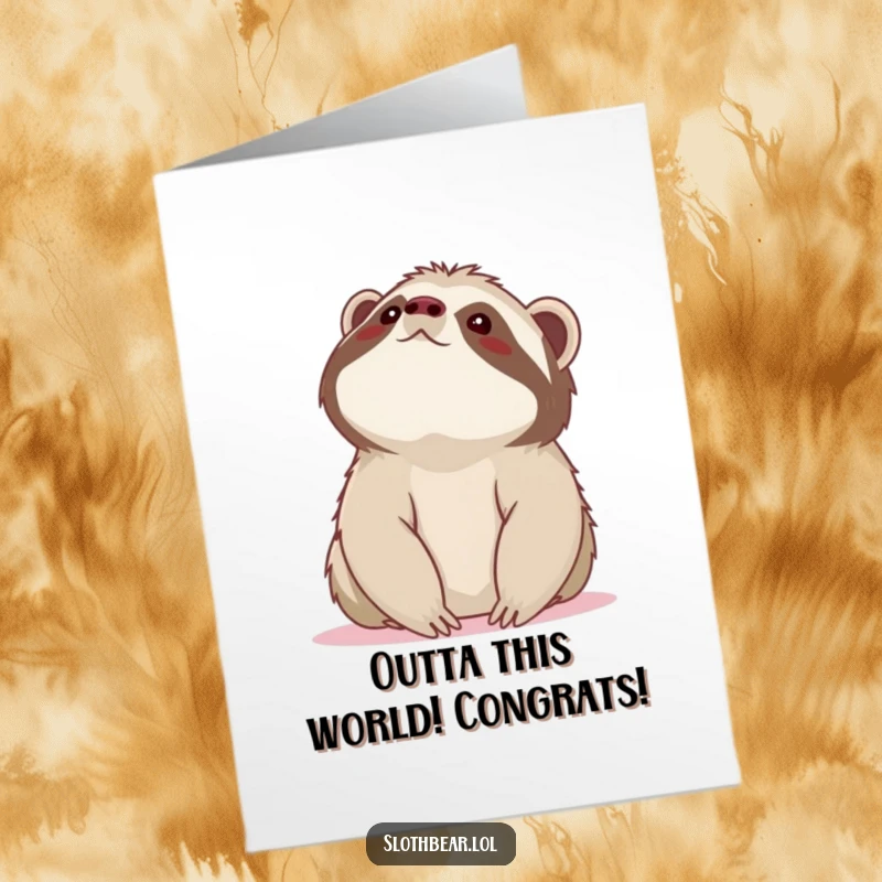 Free Printable Congrats Card: Sloth bear gazes at the sky with wonder, celebrating their amazing achievements.