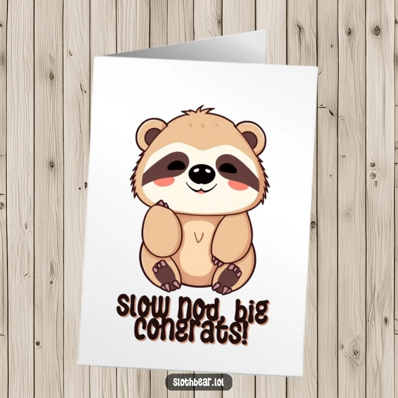 Funny Free Printable Congratulations Card: Kawaii sloth bear character giving a slow, friendly nod, a relaxed way to acknowledge achievement.
