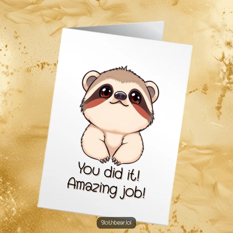 Funny Free Printable Congratulations Card: Curious young sloth bear cub looking up inquisitively, perfect for any celebratory occasion.