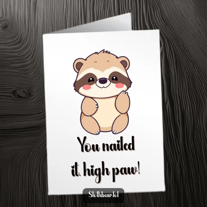Funny Free Printable Congratulations Card: Kawaii sloth bear offering a gentle paw tap in celebration, a sweet and humorous congratulatory message.