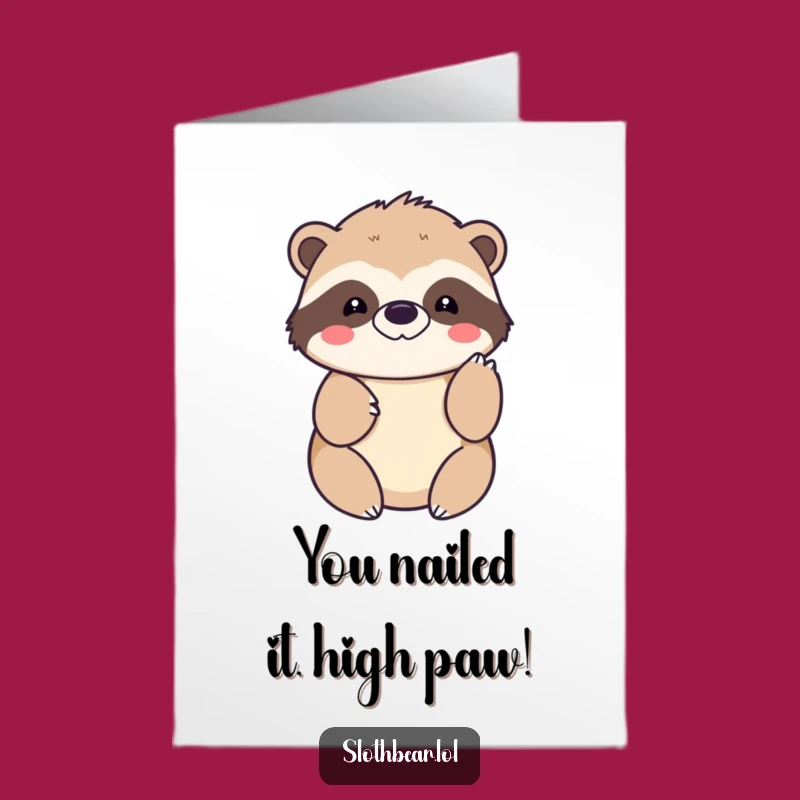 Free Printable Congrats Card: Kawaii Sloth Bear Paw Tap, Funny Downloadable