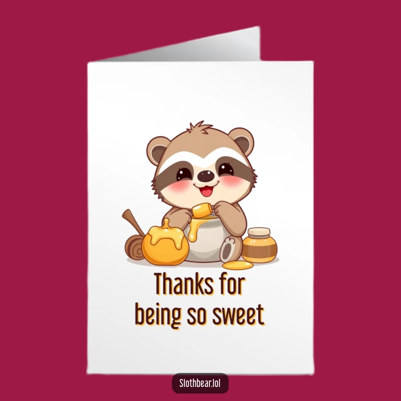 Free Printable Thank You Card: Honey Bear Sloth Funny Downloadable Gift for Gratitude