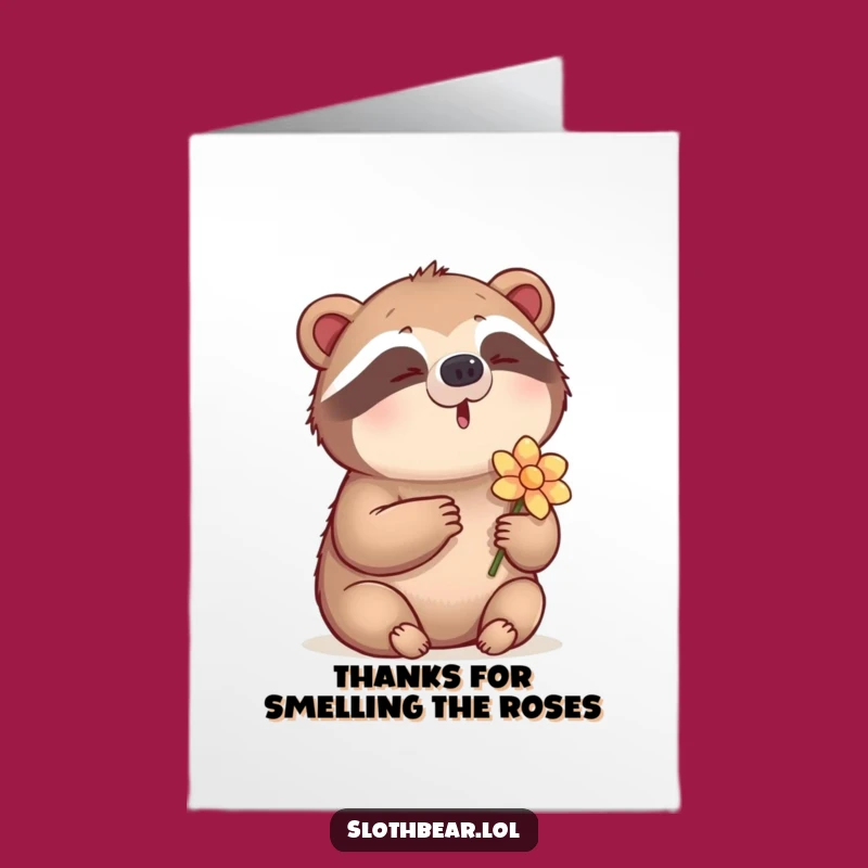 Free Printable Thank You Card: Humming Sloth Bear & Flower - Funny Downloadable Gift