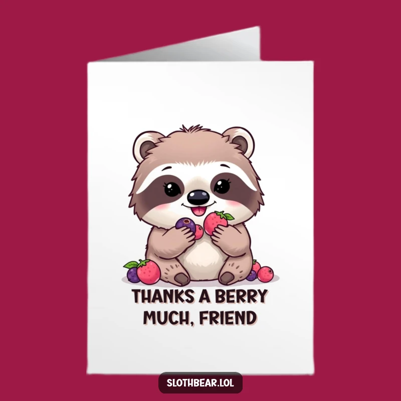 Free Printable Thank You Card: Kawaii Sloth Bear Berry Gratitude, Funny Downloadable