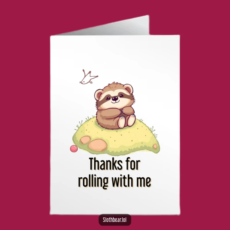 Free Printable Thank You Card: Kawaii Sloth Bear Rolling Thanks - Funny Downloadable Gift