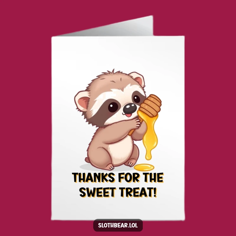 Free Printable Thank You Card: Sloth Cub, Honey Comb, Funny Gratitude Download