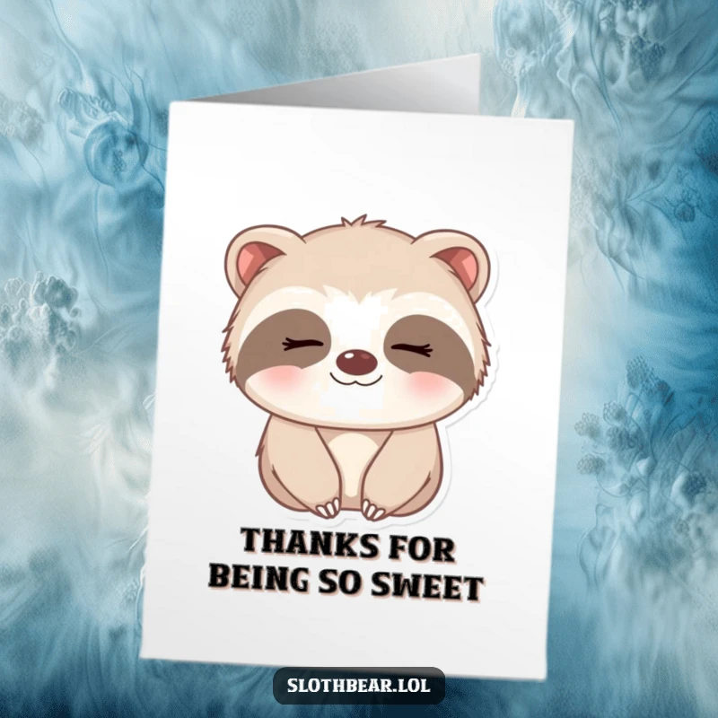Funny Free Printable Thank You Card: A small sloth bear wearing a peaceful, sleepy smile, perfect for a warm thank you.