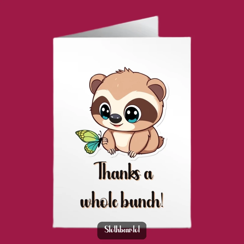 Free Printable Sloth Bear Butterfly Thank You Card - Funny Downloadable Gift
