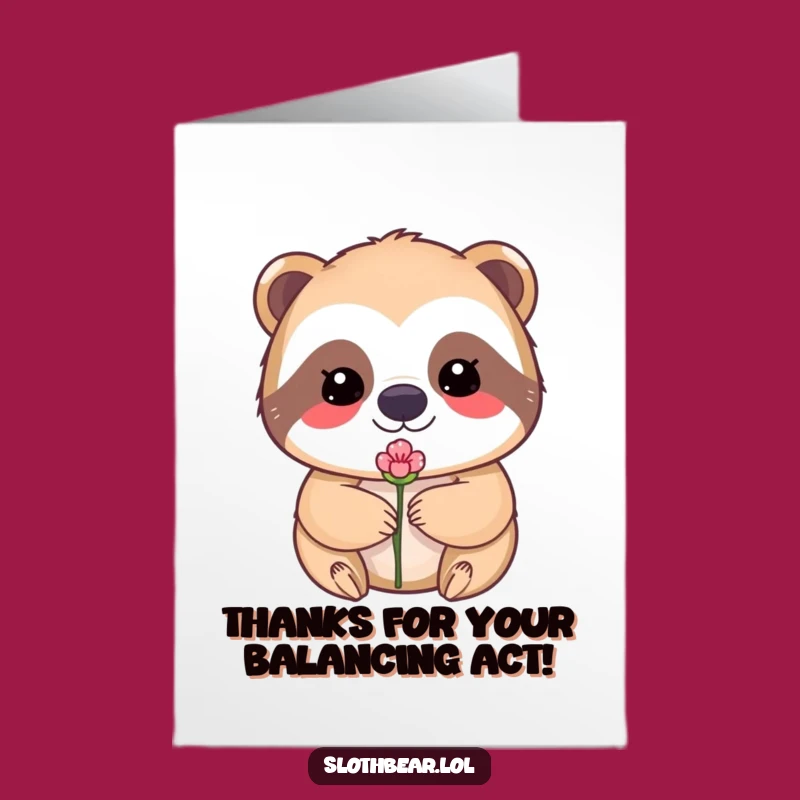 Free Printable Thank You Card: Kawaii Sloth Bear's Delicate Flower Thanks