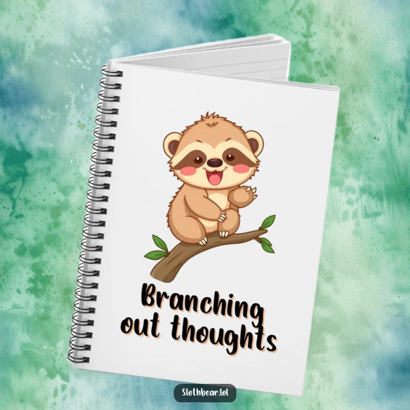Funny sloth bear cub climbing notebook, designed for young adventurers to record ideas and discoveries with a playful character.