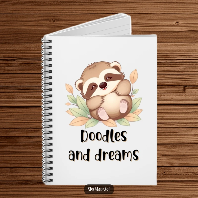 Funny notebook cover with a baby sloth bear tumbling playfully in leaves. Perfect for jotting down notes with a smile.