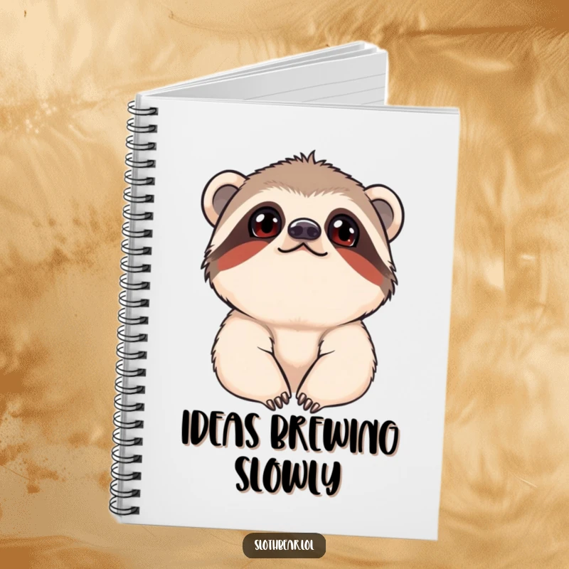 Funny Notebook with a young sloth bear looking up curiously, ideal for journaling, note-taking, and creative writing.