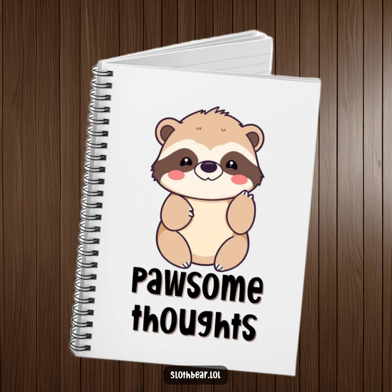 Funny kawaii sloth bear notebook with a cute character giving a gentle paw tap, great for journaling and humor.