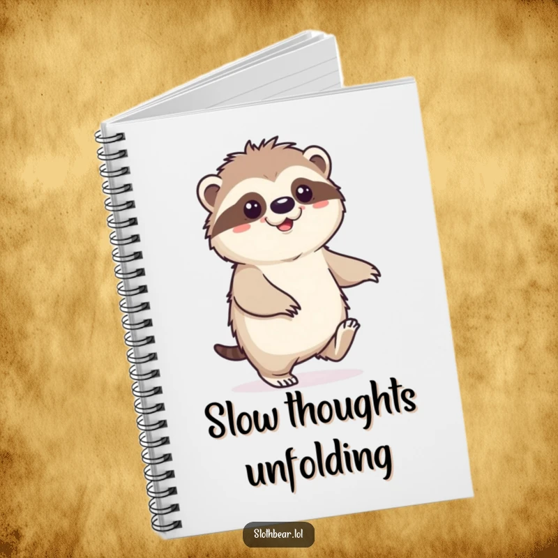 Funny Sloth Bear Notebook with a character doing a happy shuffle, ideal for journaling and brainstorming with a relaxed, joyful flair.