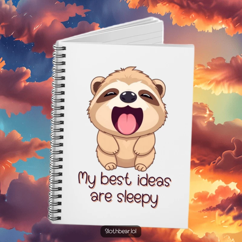 Funny sloth bear notebook with a yawning bear and tiny pink tongue, ideal for jotting down notes with a humorous touch.