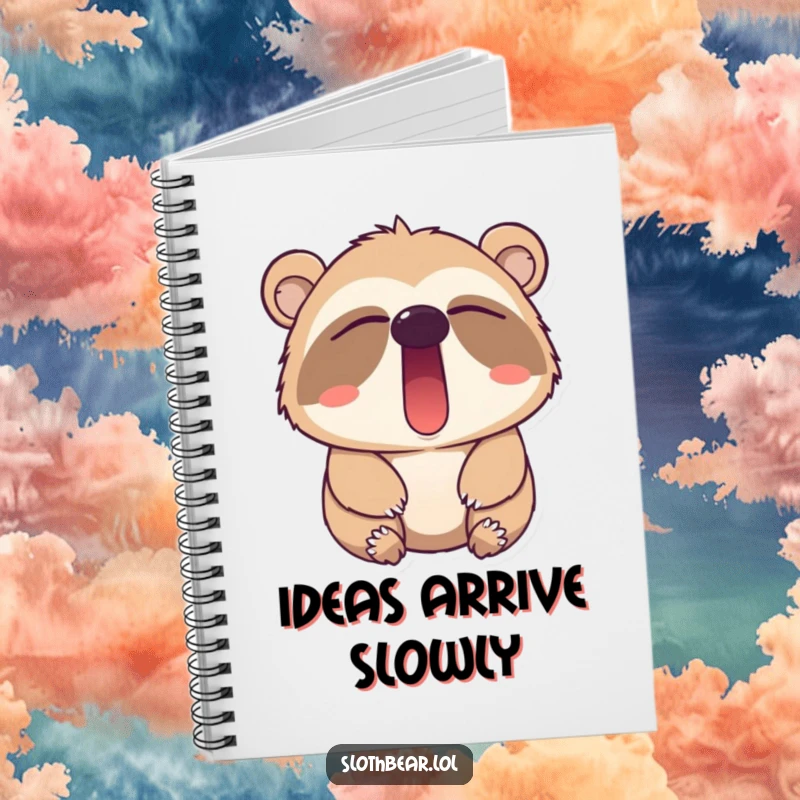Funny sloth bear yawn notebook, perfect for capturing sleepy thoughts and ideas with its charming, relaxed character design.