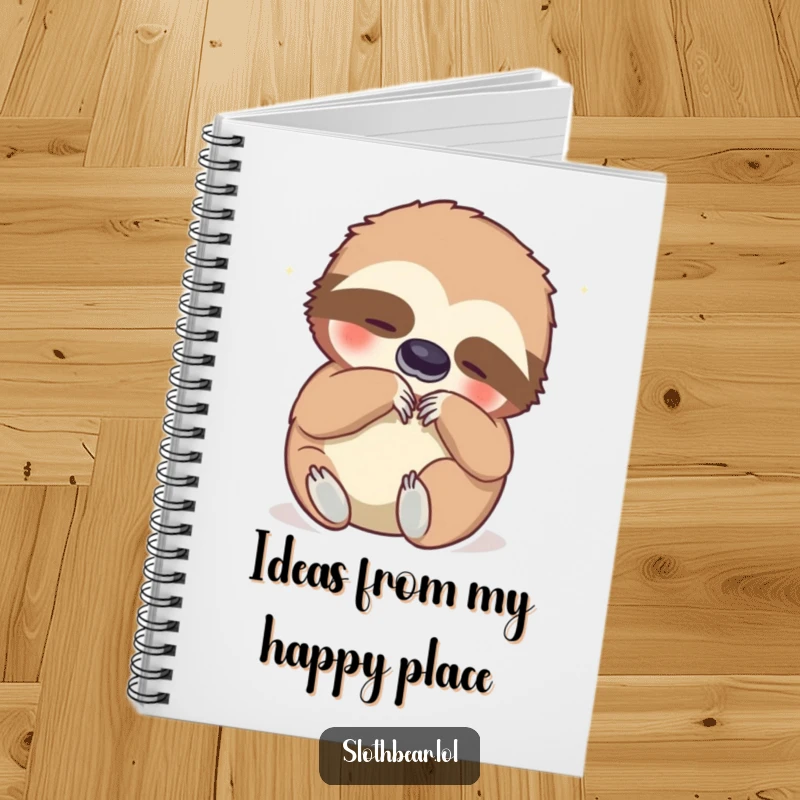 Funny notebook with a sloth bear scratching its belly, ideal for writing notes or drawing, combining practicality with a humorous, happy design.