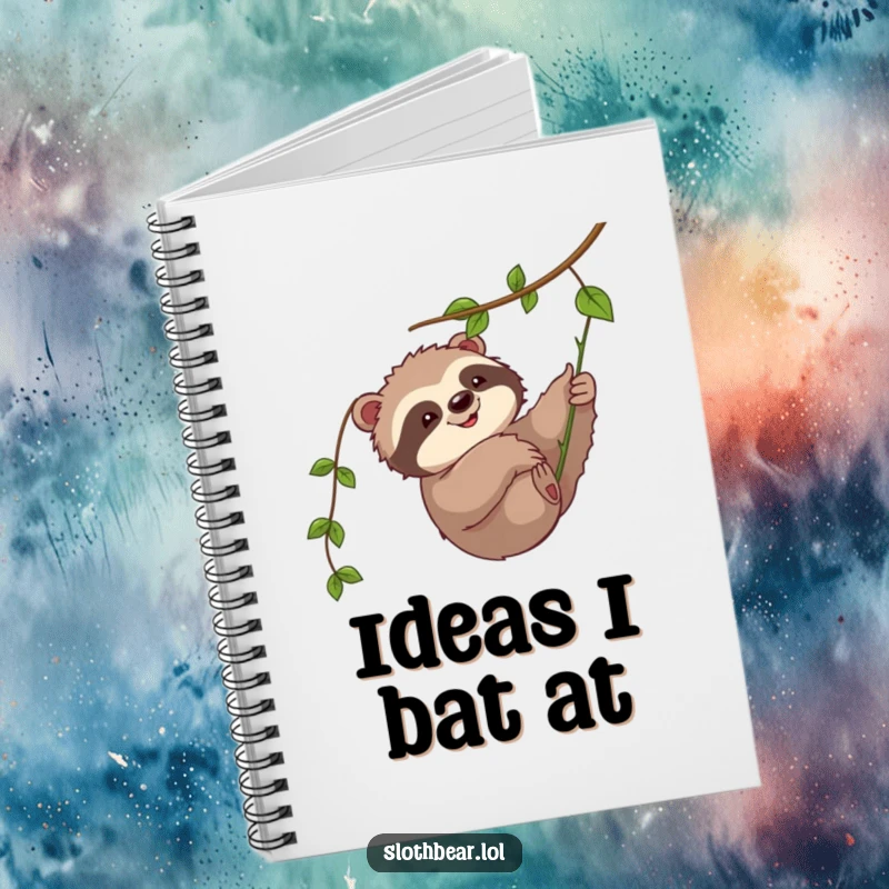 Funny notebook cover: A cute sloth bear character swatting at a vine, perfect for jotting down playful thoughts.