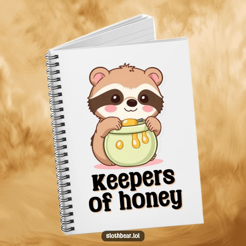 Funny Kawaii Sloth Bear Notebook featuring a cute bear reaching for honey, ideal for notes and a sweet funny gift.