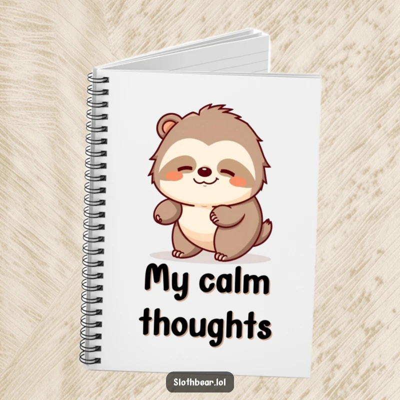 Funny sloth bear notebook featuring a bear ambling peacefully with a contented expression, for peaceful note-taking.