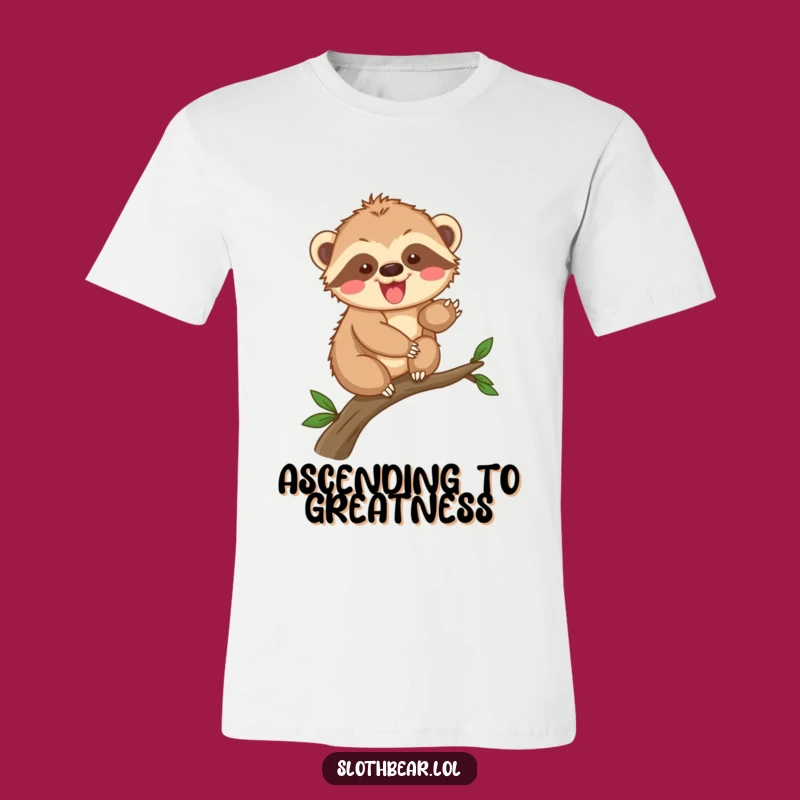 Funny Sloth Bear Cub Climbing T-Shirt - Playful & Energetic Adventure Apparel