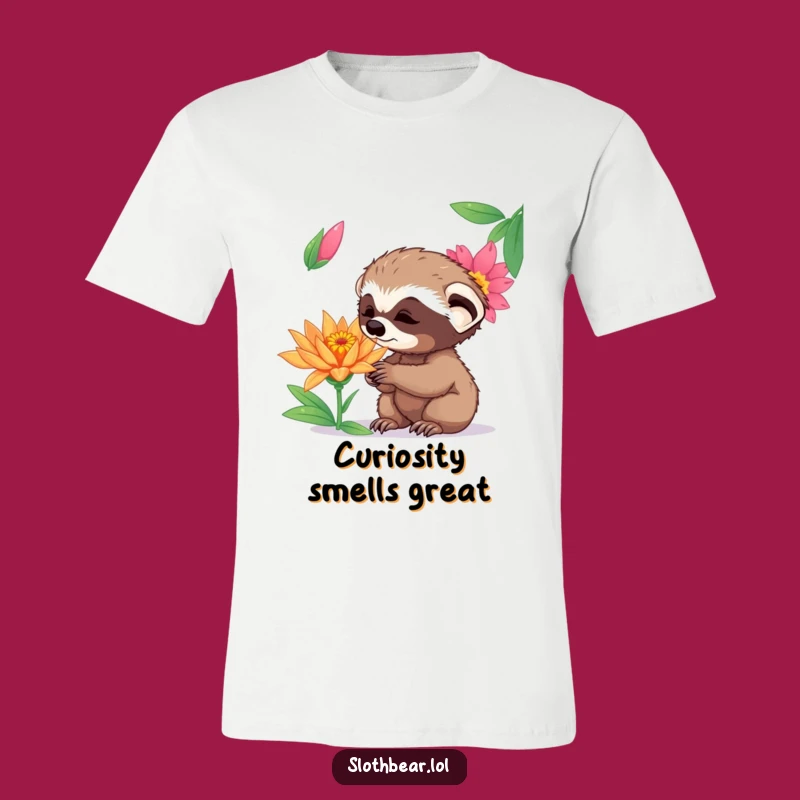 Funny Curious Sloth Bear Cub Tee - Wonderful Flower T-Shirt Gift
