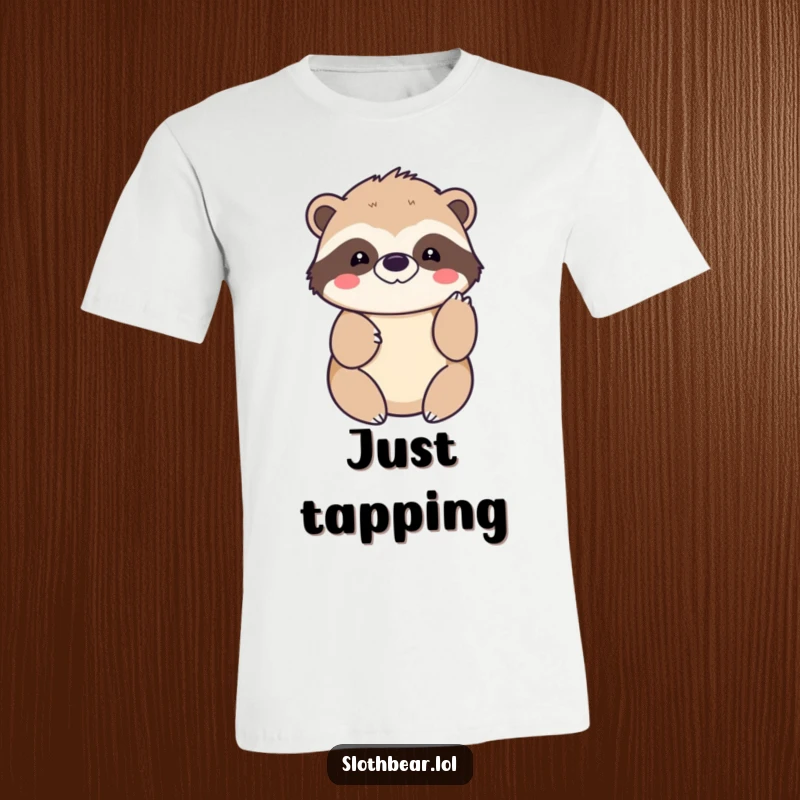 Funny kawaii sloth bear t-shirt featuring a cute character giving a gentle paw tap, perfect for expressing friendliness.