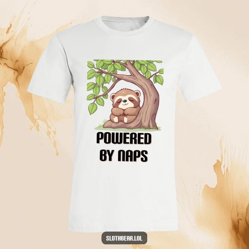 Funny sloth bear sleeping soundly under a tree, exuding calm and coziness on a comfortable and humorous t-shirt.