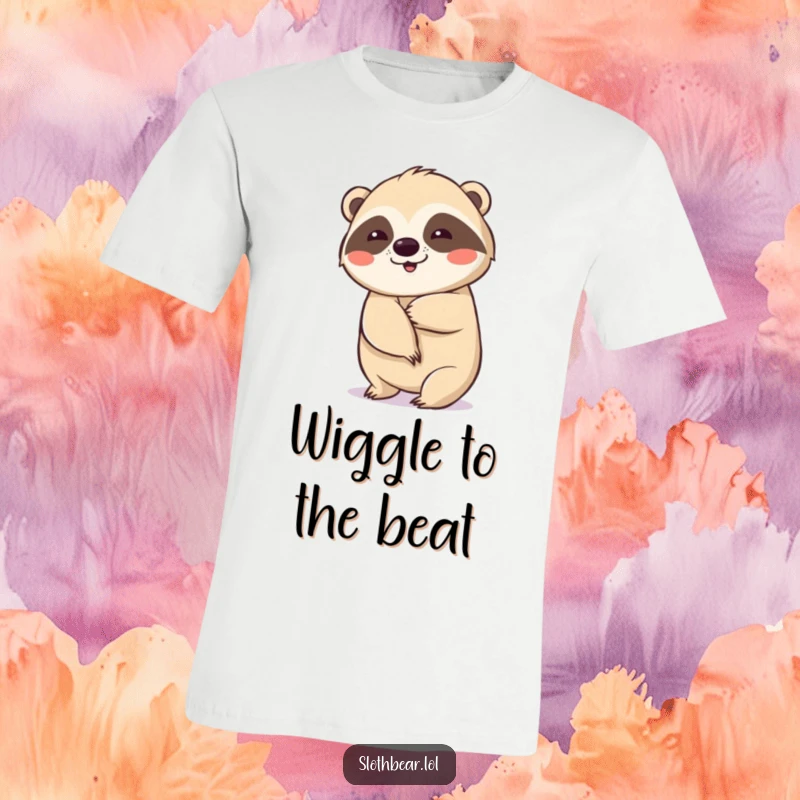 Funny t-shirt with a sloth bear performing a slow, deliberate wiggle, perfect for anyone who loves to dance.