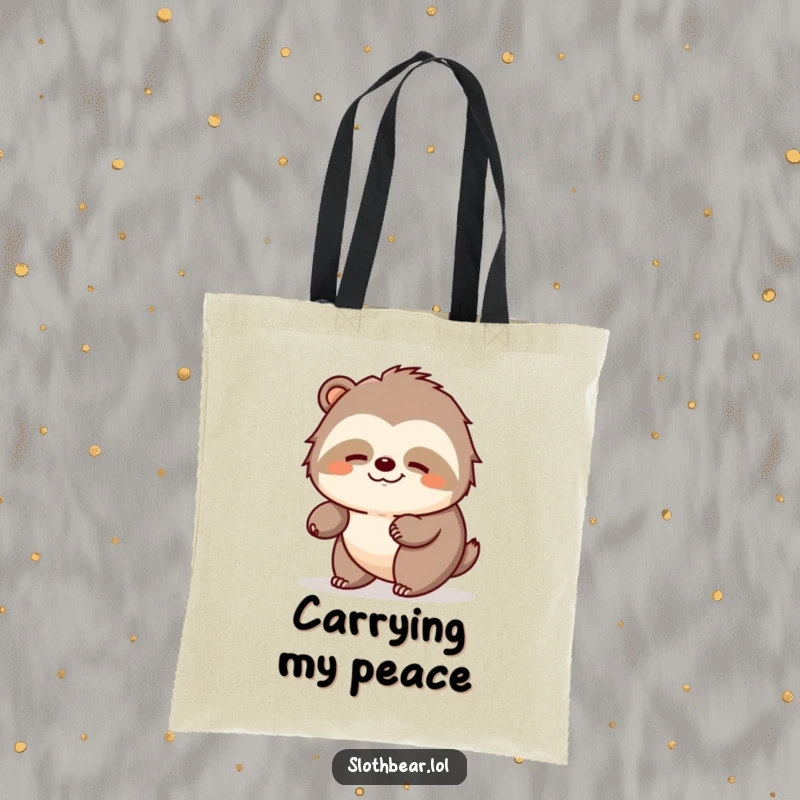 Funny sloth bear tote bag featuring a bear ambling peacefully with a contented expression, a serene and practical accessory.