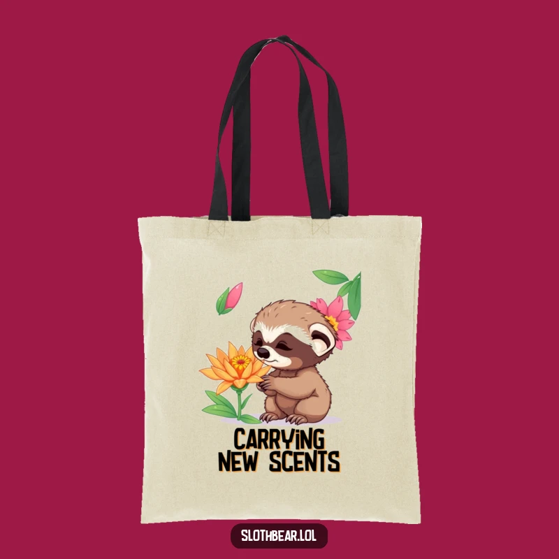 Funny Curious Sloth Bear Cub Tote Bag - Wonderful Flower Carry-All Gift