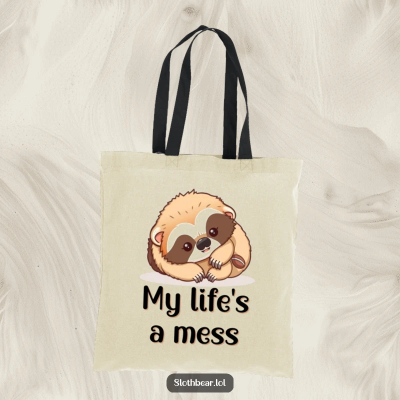 Funny Tote Bag with a sloth bear cub in a playful tumble, perfect for carrying essentials with a smile.