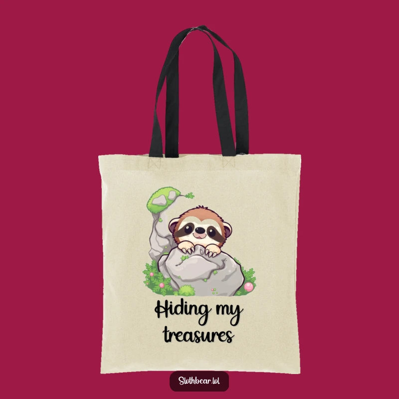 Funny Sloth Bear Peek Tote Bag - Hilarious Mossy Rock Carry-All Gift