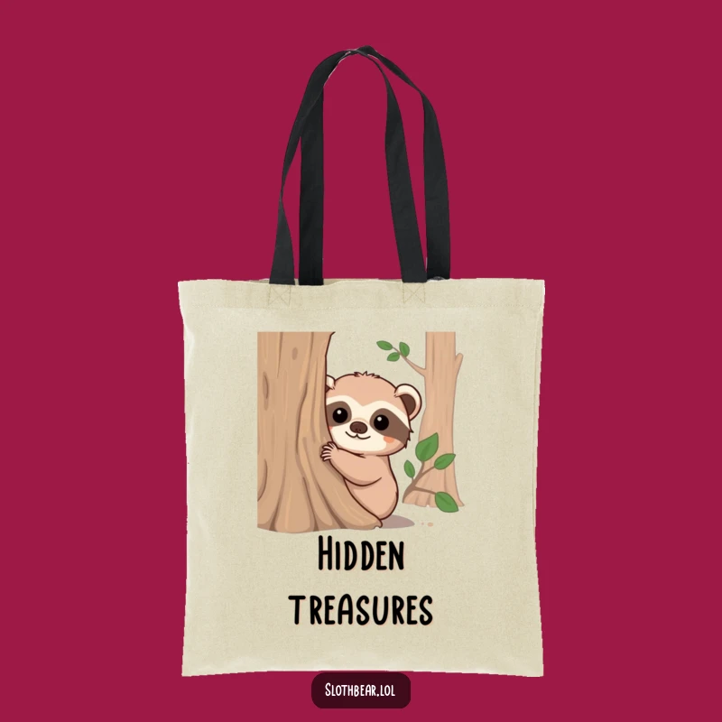 Funny Sloth Bear Peeking Tree Trunk Tote Bag - Chic & Playful Accessory