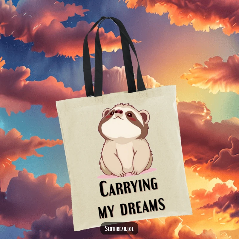 Funny sloth bear tote bag with a bear looking up at the sky, evoking a sense of wonder and playful humor.